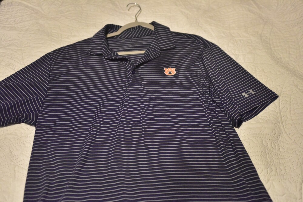 Auburn Tigers Embroidered Under Armour Striped Polo Shirt Men's XL Blue 021